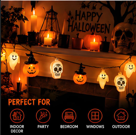 Halloween LED String Lights β Pumpkin, Ghost & Skull Spooky Party Decorations