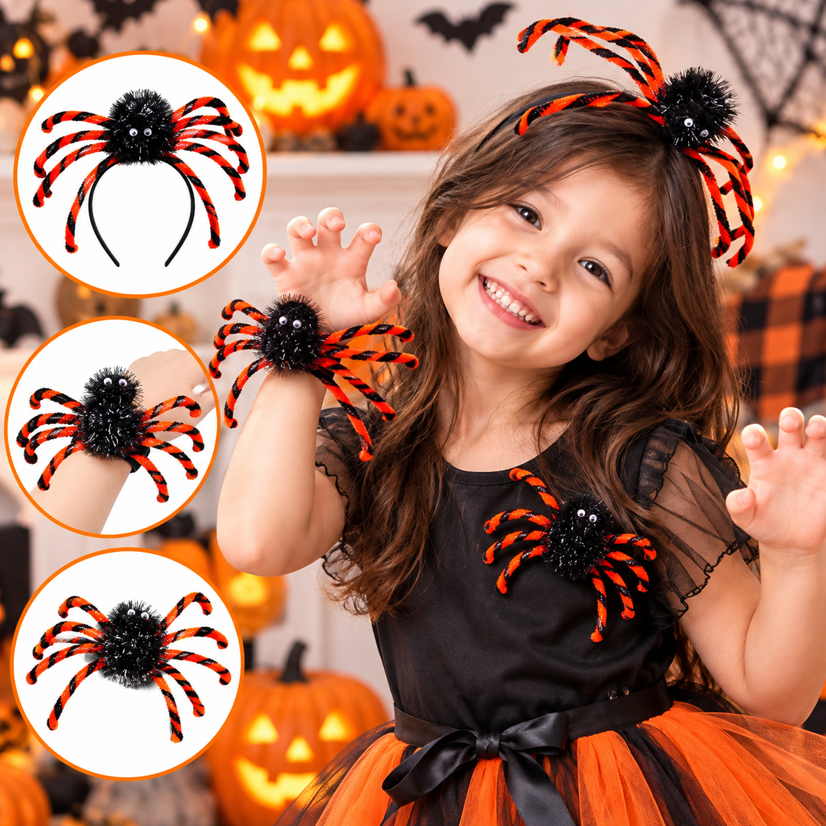 Halloween Giant Spider Accessories – Spooky Headband, Wristband & Costume Brooch