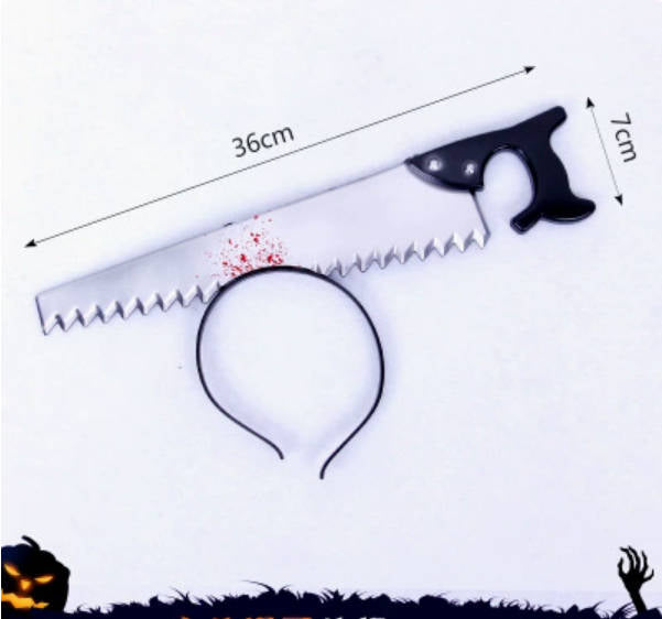 Halloween Bloody Weapon Headbands – Axe, Saw, Syringe, Scissors & Hammer Horror Party Costume Props