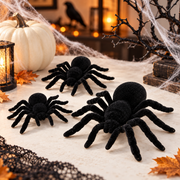 Realistic Black Flocked Spiders – Halloween Creepy Spider Decorations for Party, Table & Home Decor