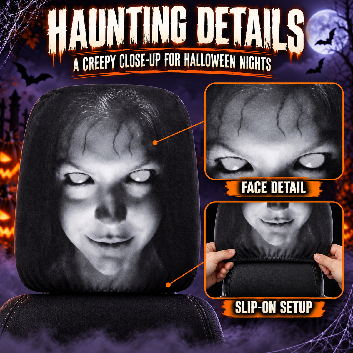 Scary Passenger Car Headrest Cover – Creepy Halloween Car Decoration