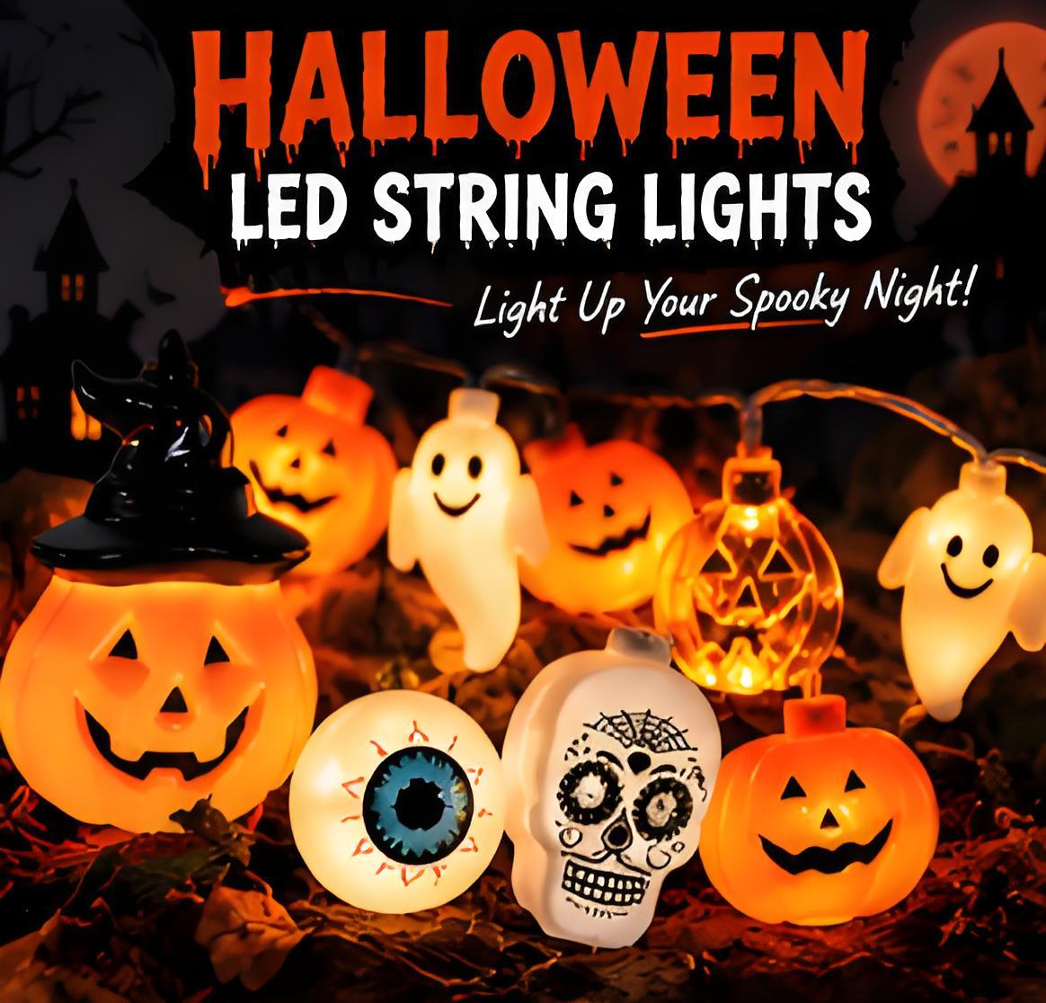 Halloween LED String Lights – Pumpkin, Ghost & Skull Spooky Party Decorations