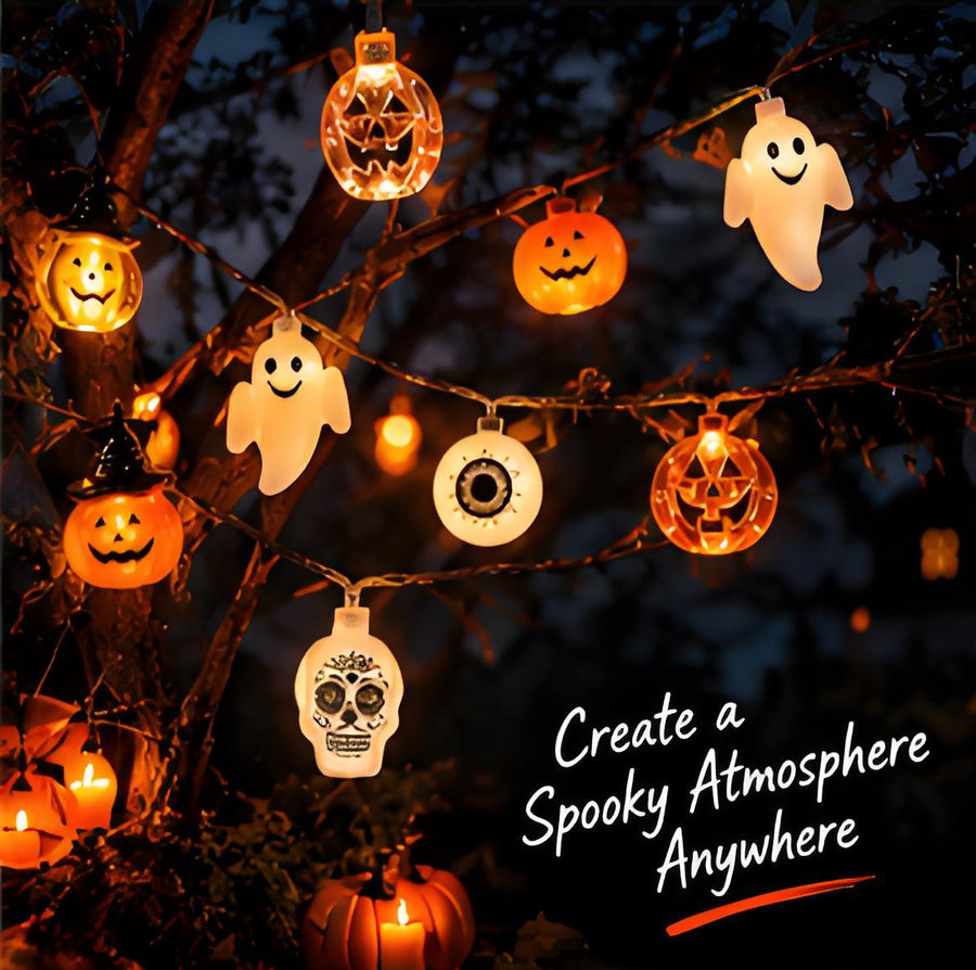 Halloween LED String Lights – Pumpkin, Ghost & Skull Spooky Party Decorations