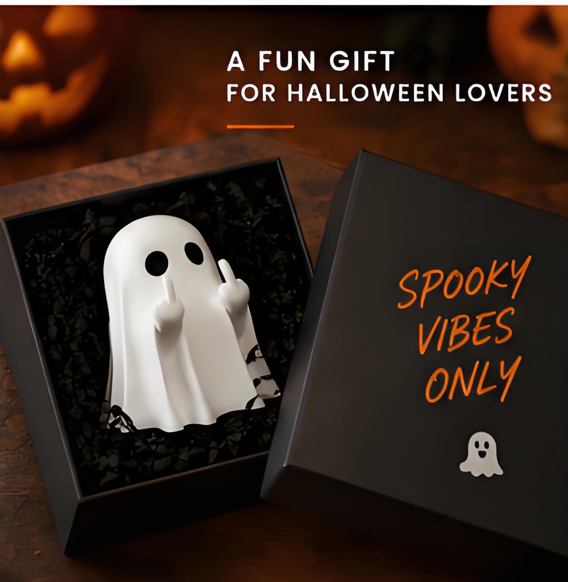 Funny Middle Finger Ghost Figurine – Halloween Spooky Desktop & Home Decor