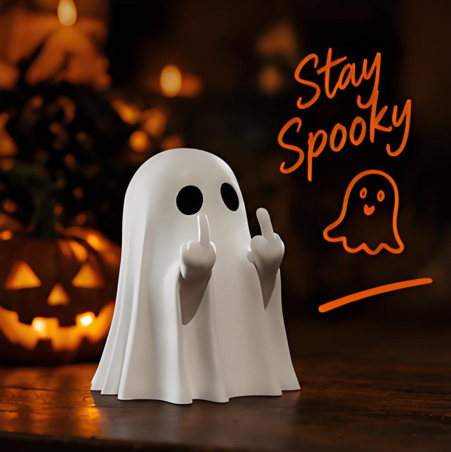 Funny Middle Finger Ghost Figurine – Halloween Spooky Desktop & Home Decor